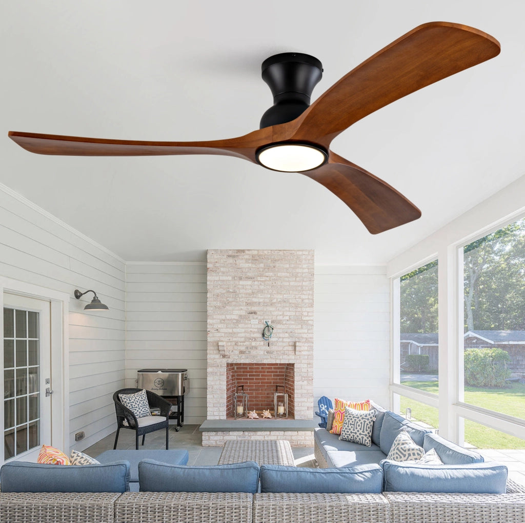 Ventilatore da soffitto 52 pollici con LED, telecomando e pale in noce scuro