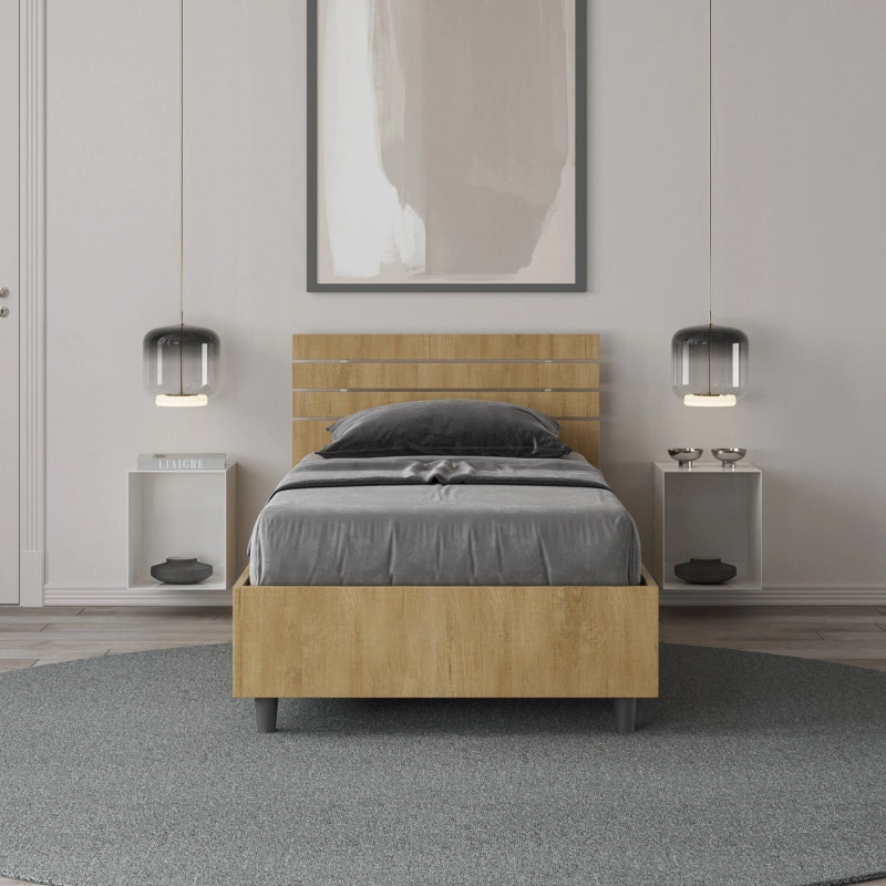 Letto Singolo 80x200 cm testata dritta con doghe Ankel - Senza rete,Quercia Natura