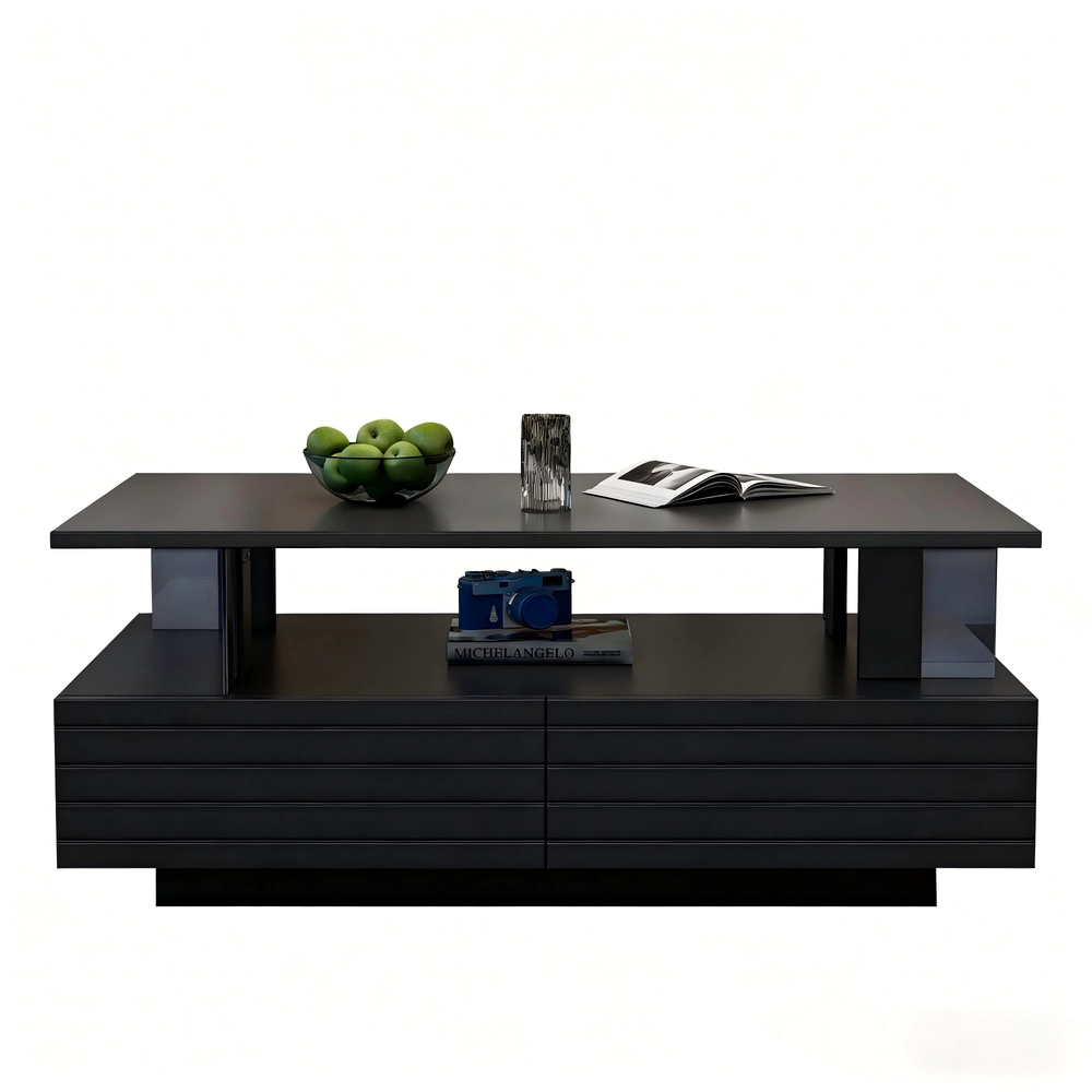 Tavolino da Caff¨¨ LED con Bluetooth ¨C MINIMAL ¨C Nero, Acrilico, Rettangolare, 2 Ripiani