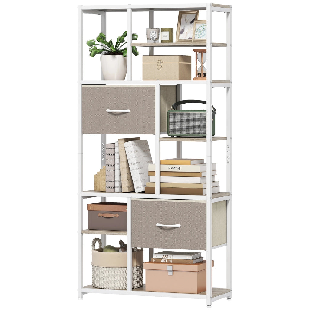 Libreria con 2 cassetti in tessuto e 9 ripiani aperti ¨C Zephmum ¨C Bianco 72.5x30x150 cm