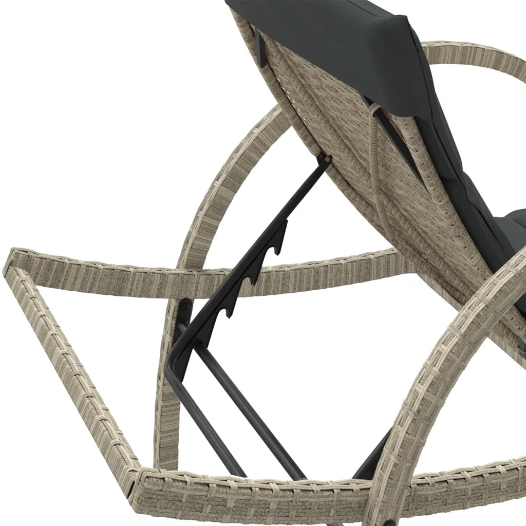 Lettino Prendisole con Cuscino Grigio 60x199x42cm in Polyrattan 368262