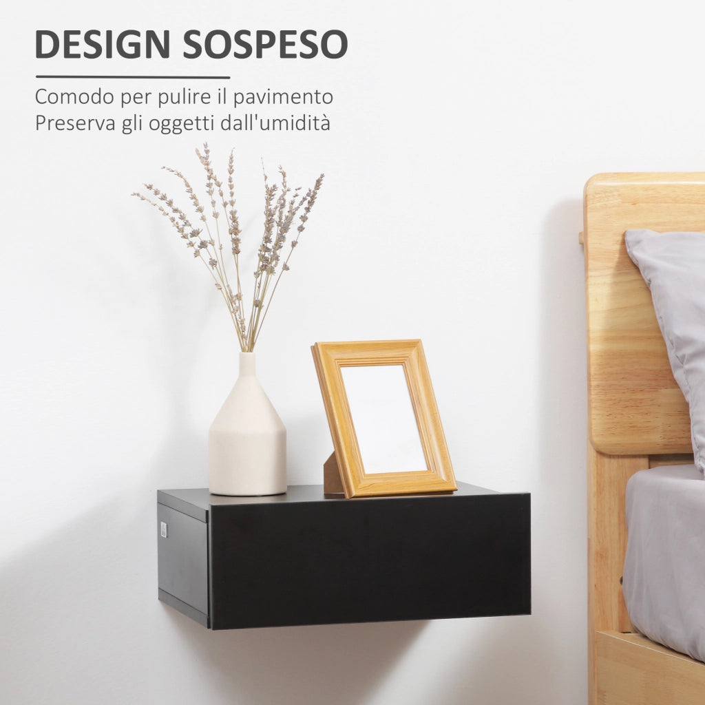 Comodini Sospesi Moderni in Legno ¨C Zephmum ¨C Nero 40x30x15cm