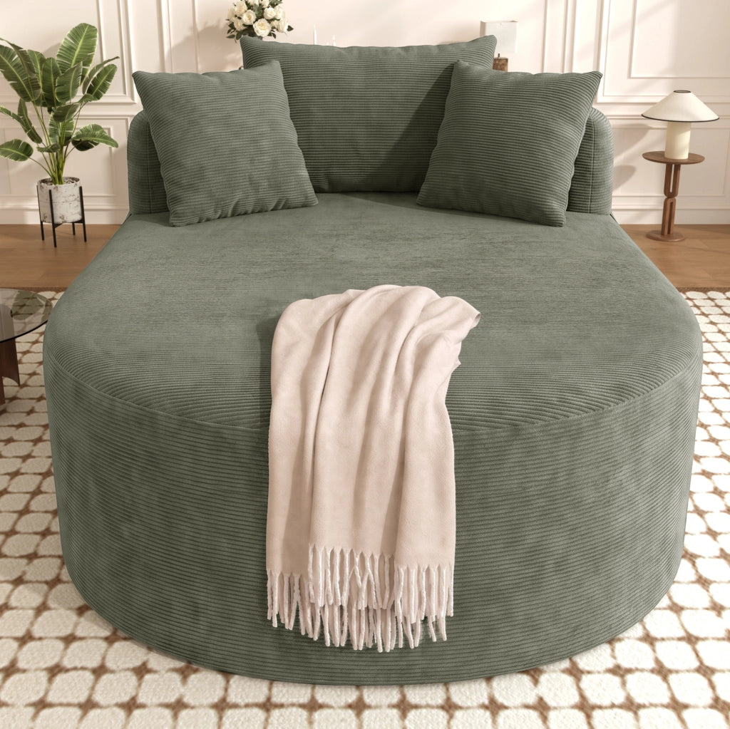 Poltrona relax ovale in tessuto a coste verde; 170 x 112;5 x 83 cm