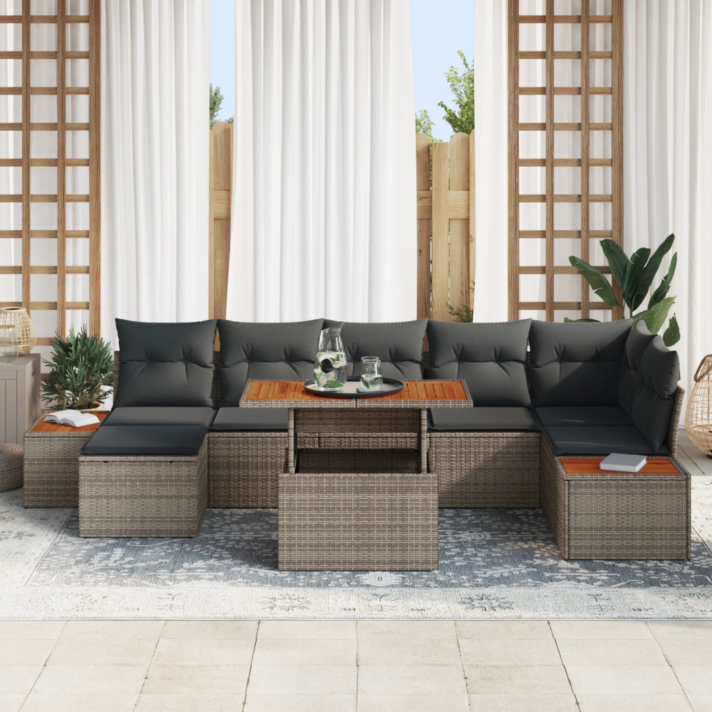 Set Divano da Giardino 8 Pezzi con Cuscini Grigio Polyrattan