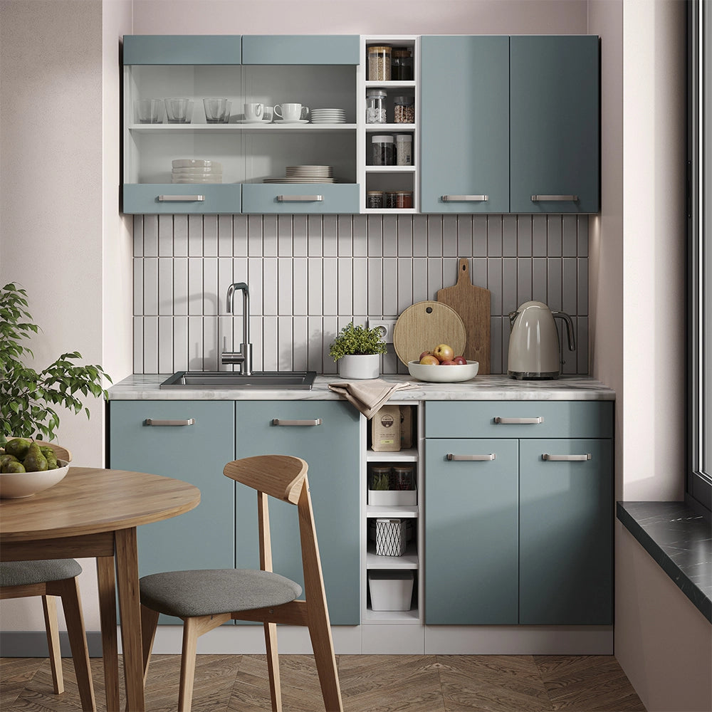 Vicco Cucina monoblocco Grigio-blu 160 cm , PL Marmo