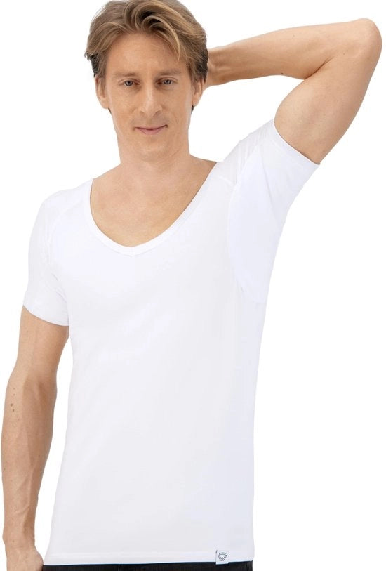 Maglia anti-sudore per uomo - T-shirt con inserti di supporto alle ascelle - Foderata con MicroModal - Uomo - Collo a V profondo - 75% Maggiore assorbimento - Maglia per la transpirazione