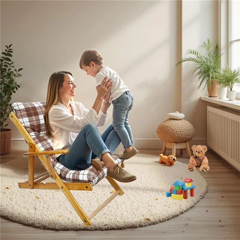 POLTRONA RELAX COMODONA MARRONE SCOZZESE IN LEGNO 3 POSIZIONI