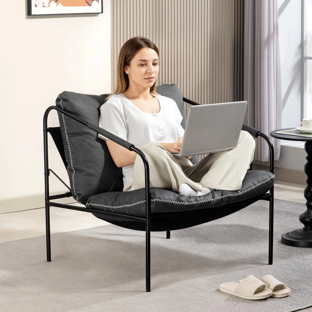Poltrona Moderna Relax in Similpelle Grigio Scuro ¨C Zephmum ¨C Cuscini Estraibili