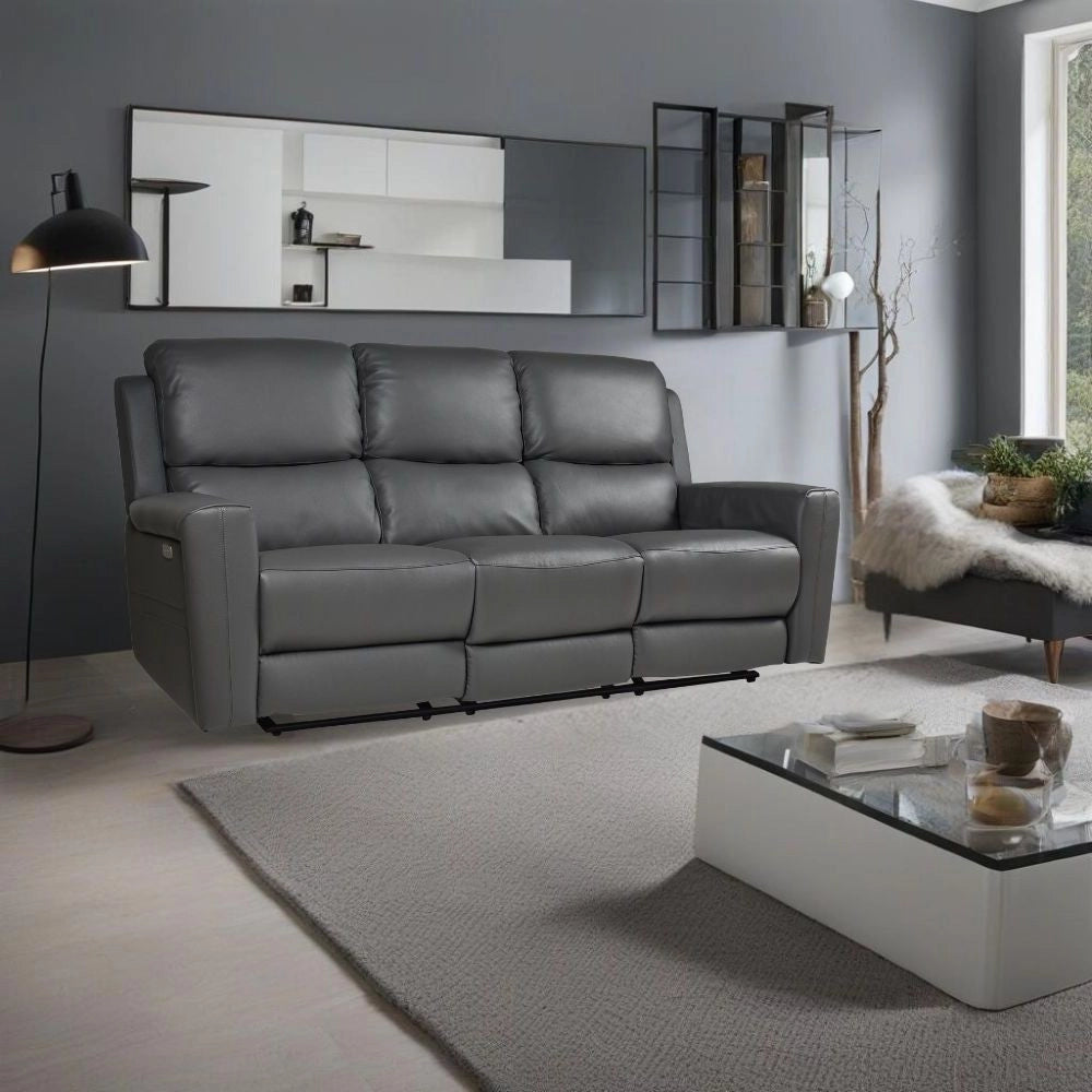 Divano 3 posti recliner elettrici in vera pelle grigio scuro Claus 211x77x103H