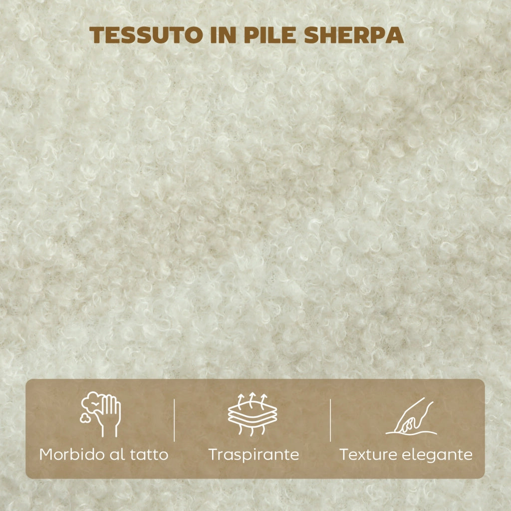 Divano 2 Posti Moderno con Cuscini Spessi e Rivestimento Sherpa, 137x69x82 cm, Crema