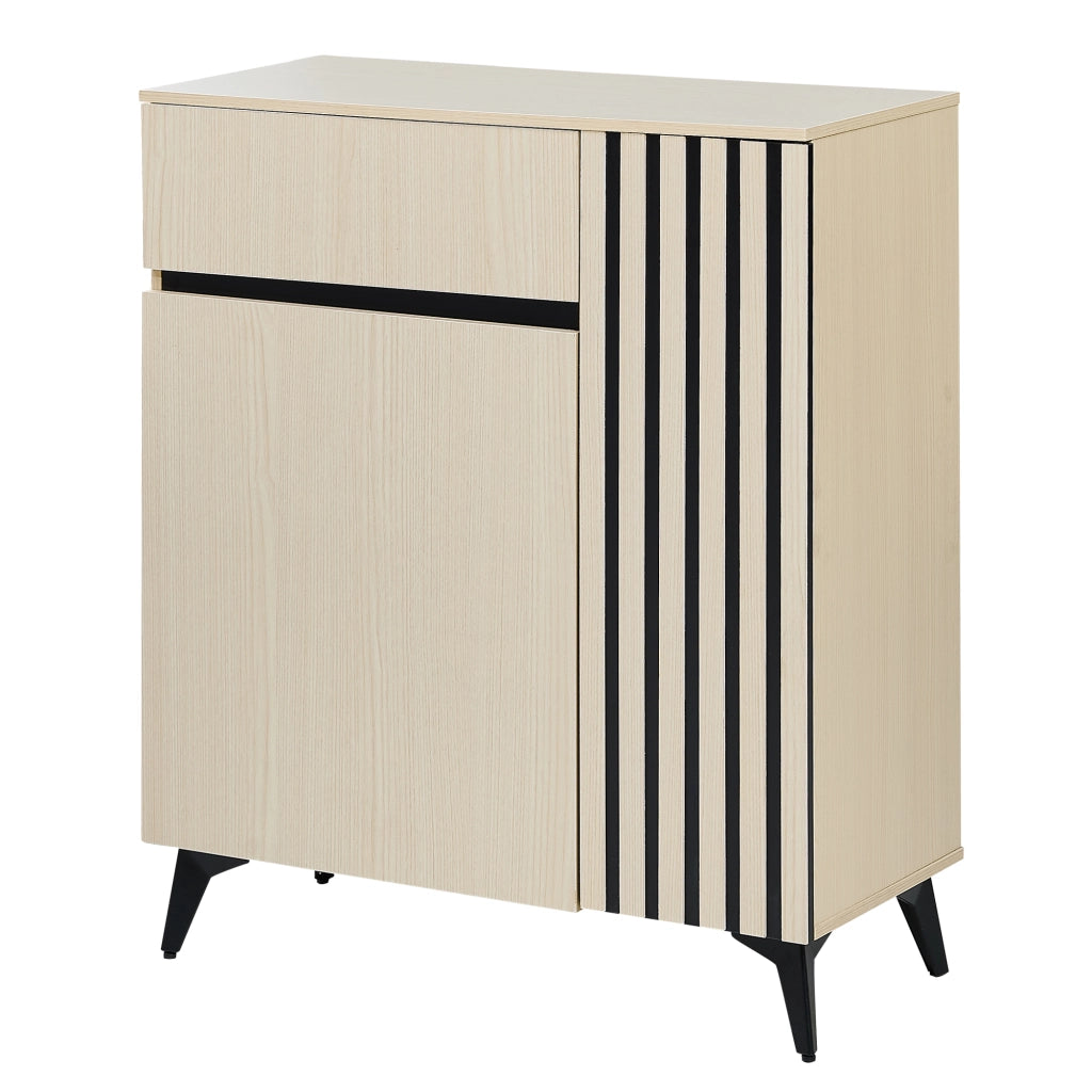 Credenza moderna in MDF con 2 ante, 1 cassetto e ripiani regolabili, colore legno chiaro
