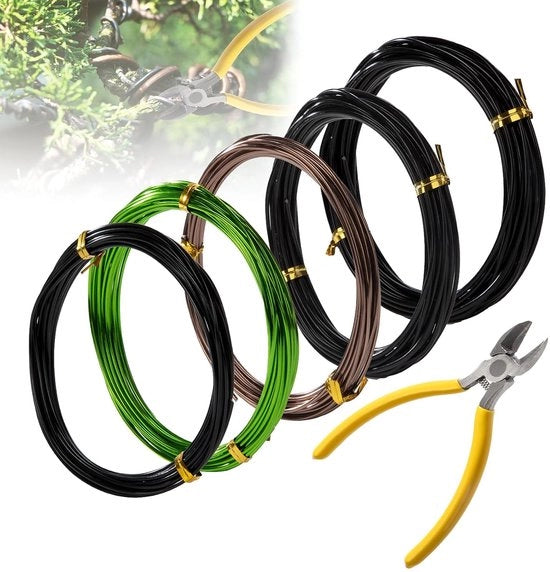 Set di filo di alluminio per falegnameria - Set di 5 bobine (25m) con taglieracavo - Filo per allenamento di 1 mm/15 mm/20 mm