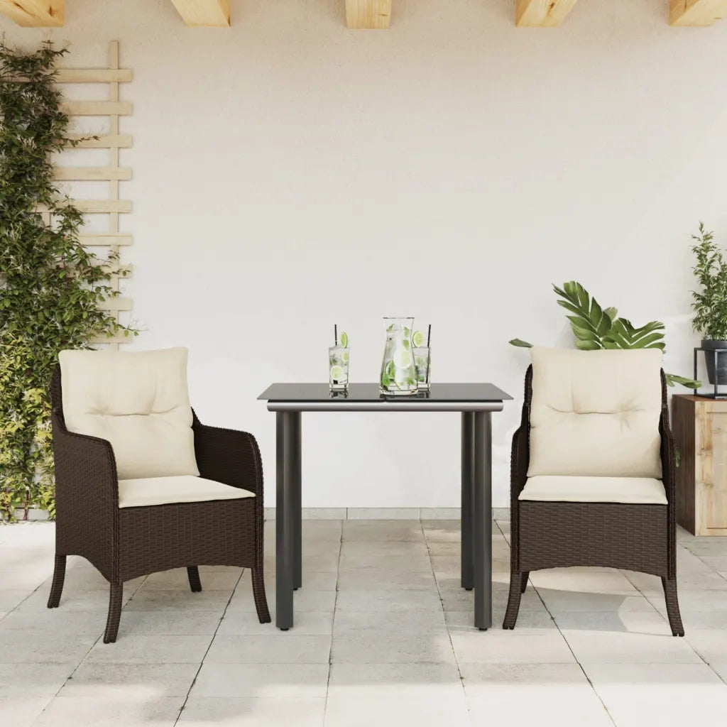 Set da Pranzo da Giardino 3pz | Set Salotto da Giardino con Cuscini in Polyrattan Marrone