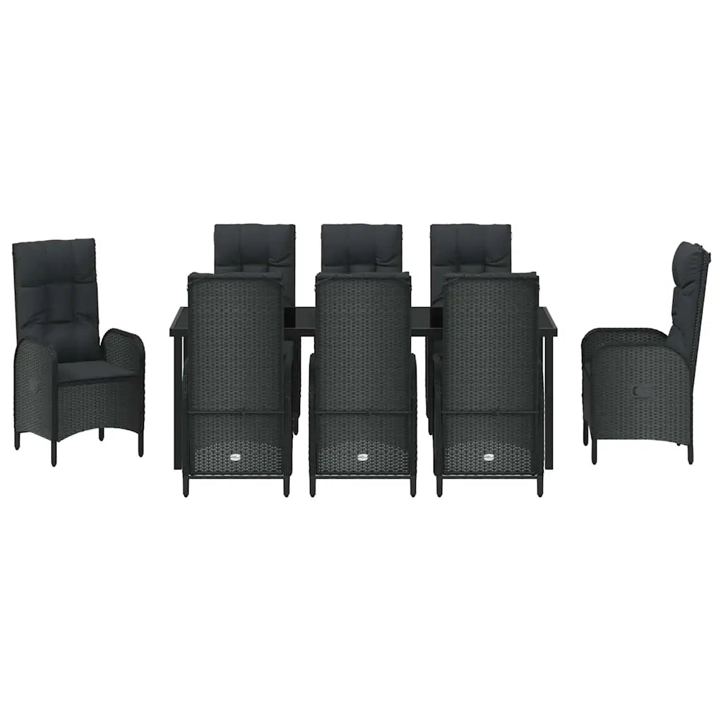 Set da Pranzo per Giardino con cuscino 9 pcs Nero polyrattan 3380119