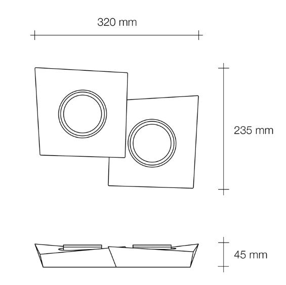 ANCHISE lampada da Soffitto 2 Luce in gesso bianco attacco GX53 L.32X23,5cm