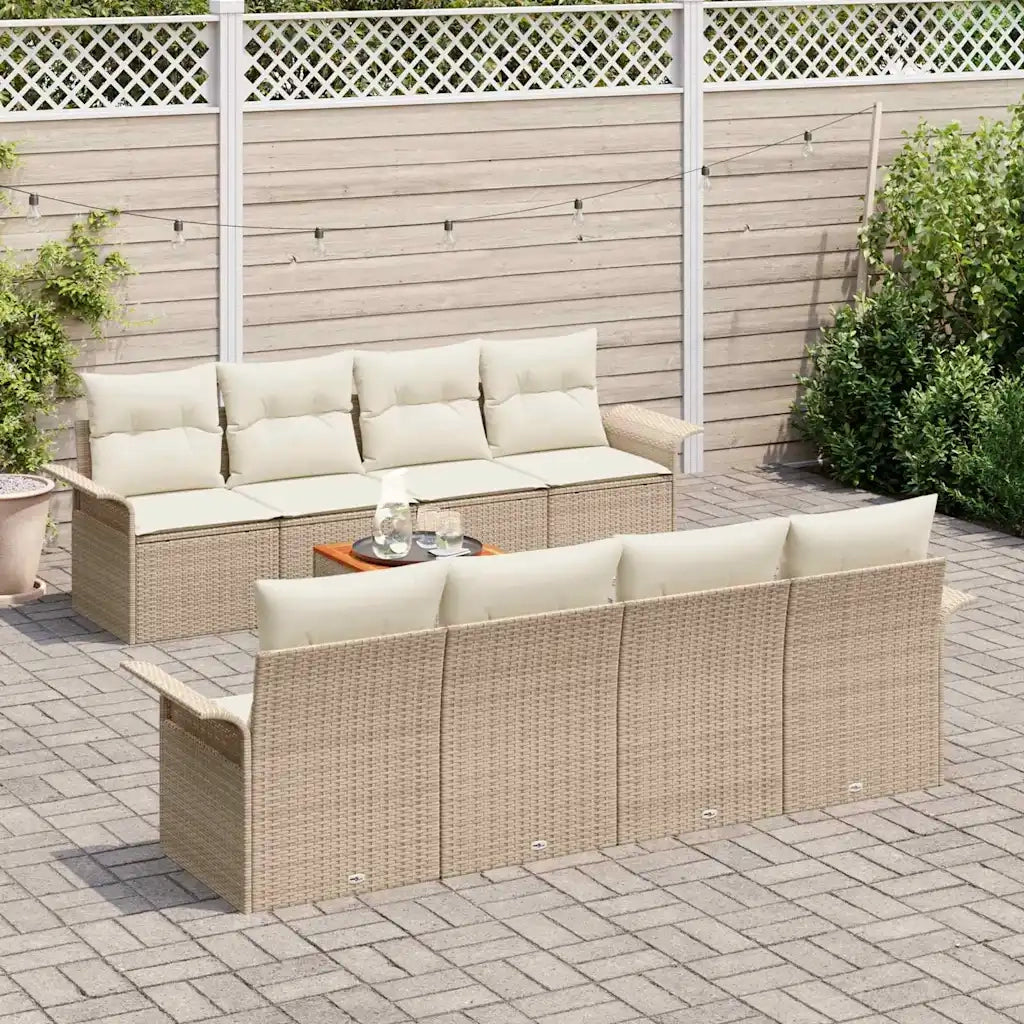 Set Divano da Giardino con cuscino 9 pcs Beige polyrattan 3347302