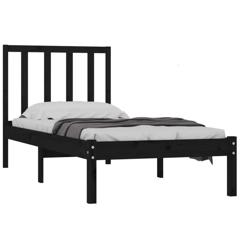 Letto singolo | Letto per adulti | Giroletto in Legno Massello Nero 75x190 cm Small Single