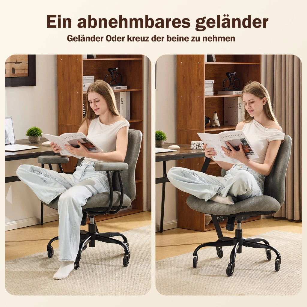 Poltrona ergonomica da ufficio in pelle con supporto lombare, seduta regolabile e ruote silenziose grigio 56 × 58 × 33 cm