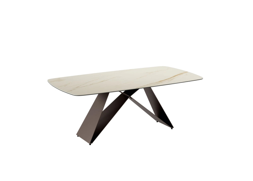 Tavolo Fisso Thanos - 220x110 cm con Top in Ceramica Marmo Calacatta Opaco e Gambe in Metallo Verniciato Bronzo - Design Moderno