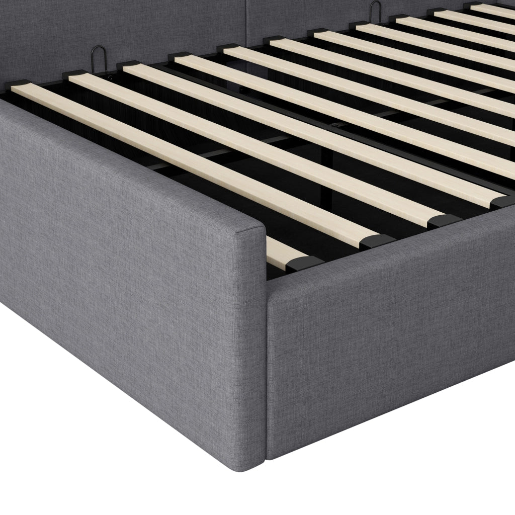 Tagesbett imbottito 140x200 con contenitore, grigio