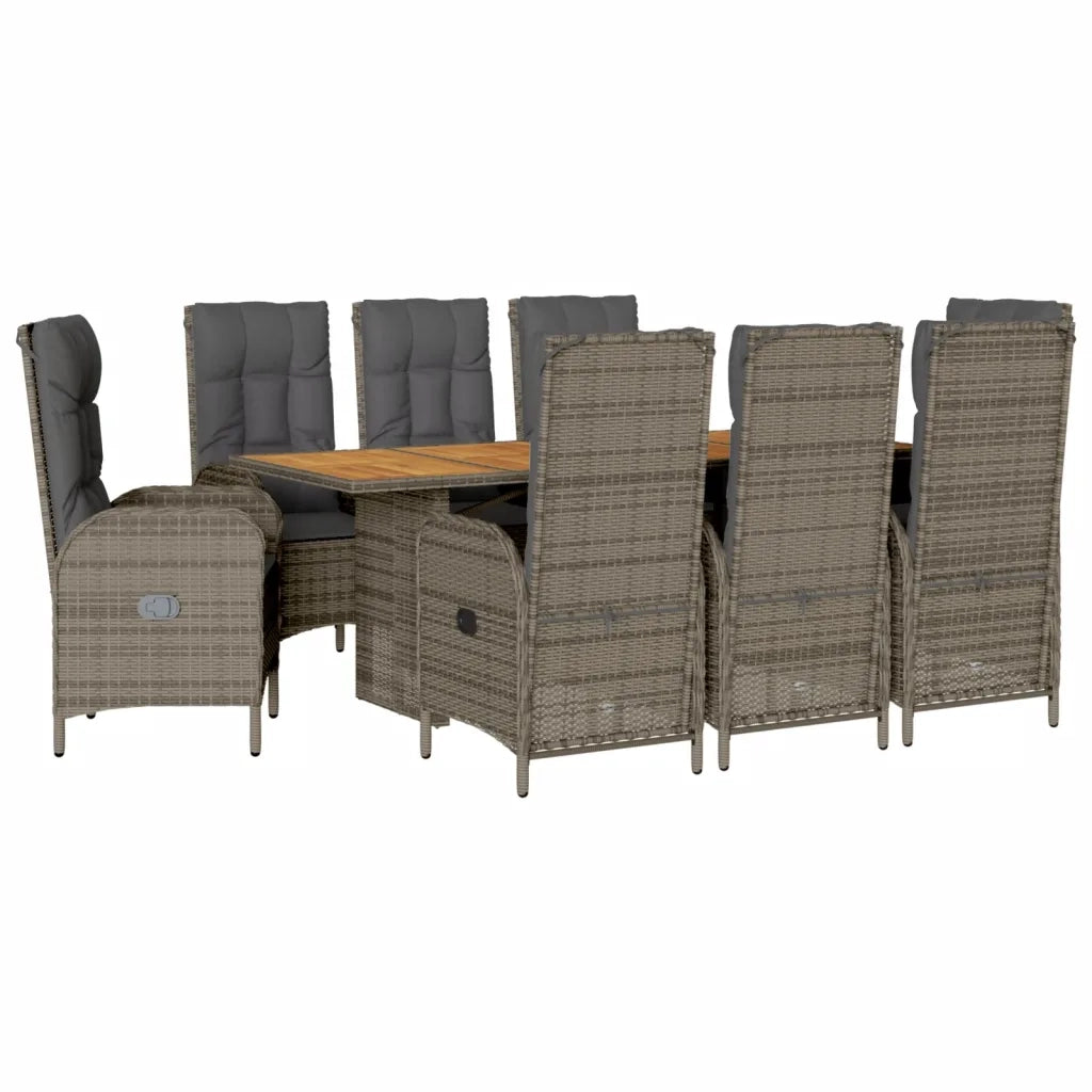 Set da Pranzo da Giardino 9 pz con Cuscini in Polyrattan Grigio 3213518