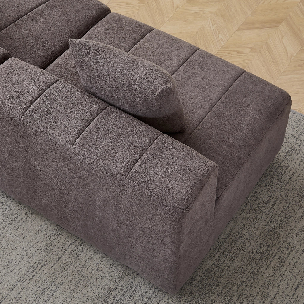 DIVANO Modulare Curvo in Chenille Grigio con 2 cuscini