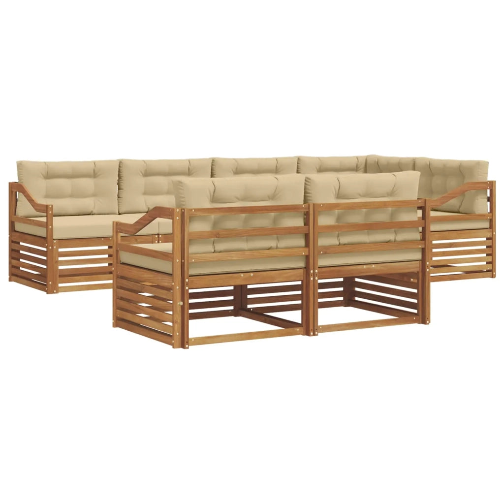 Set di divani da esterno con cuscino 7 pcs Naturale e Beige 3373638