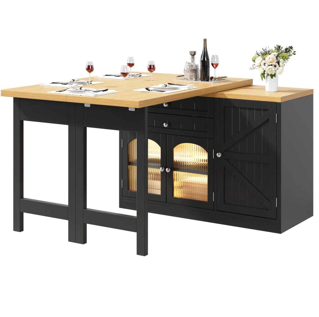 Isola cucina estensibile girevole 120-194 cm nera