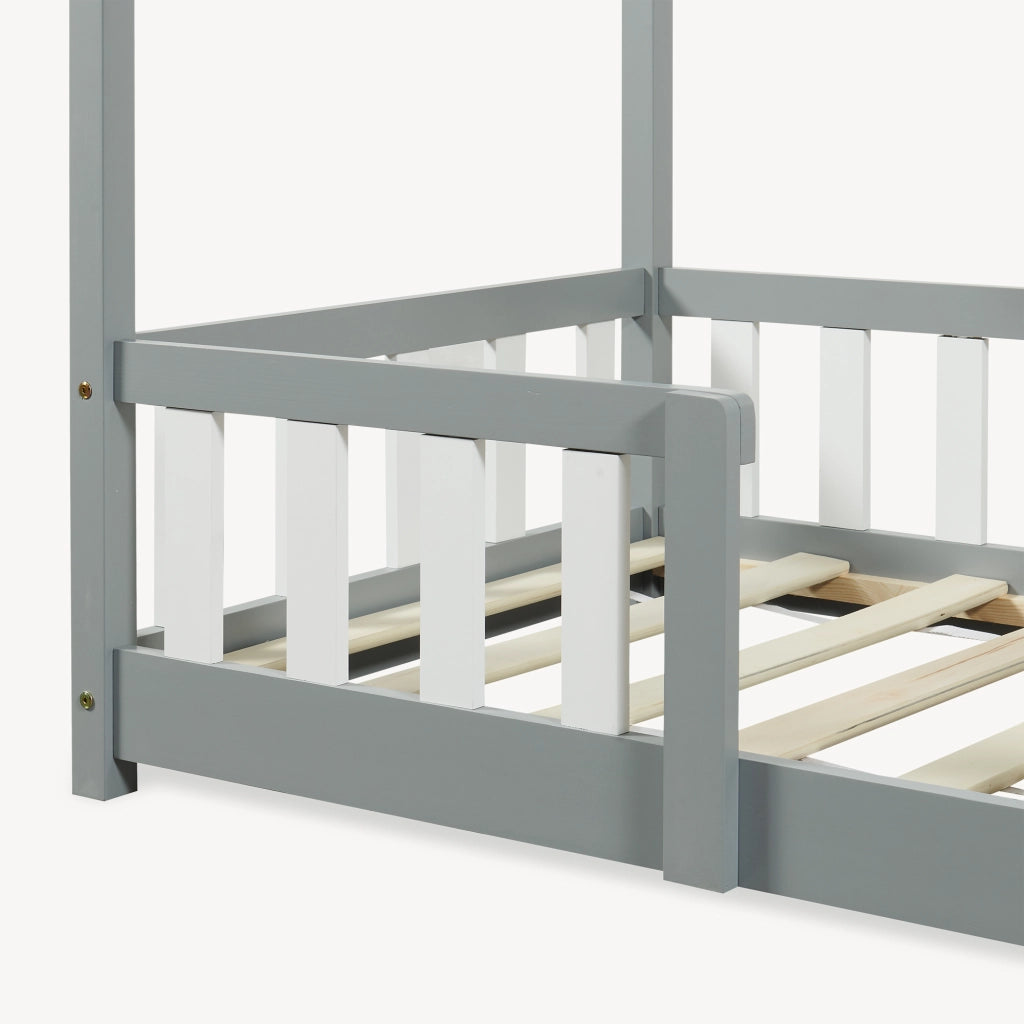 Letto per Cameretta Treviolo a Forma di Casetta in Stile Montessori 80x160 cm Grigio Chiaro/Bianco [en.casa]