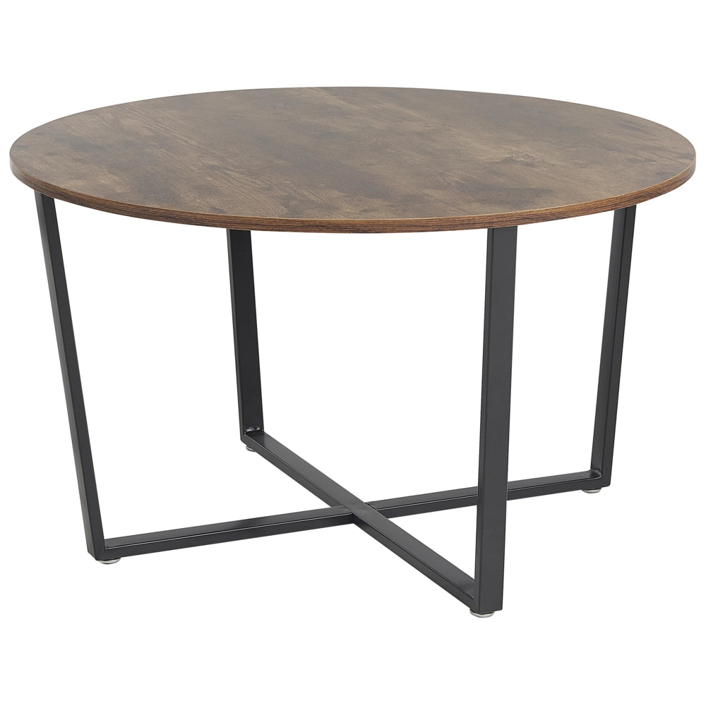 Tavolino da caffè in legno scuro con piano in MDF Nero gambe in metallo 80 cm industriale rotondo soggiorno