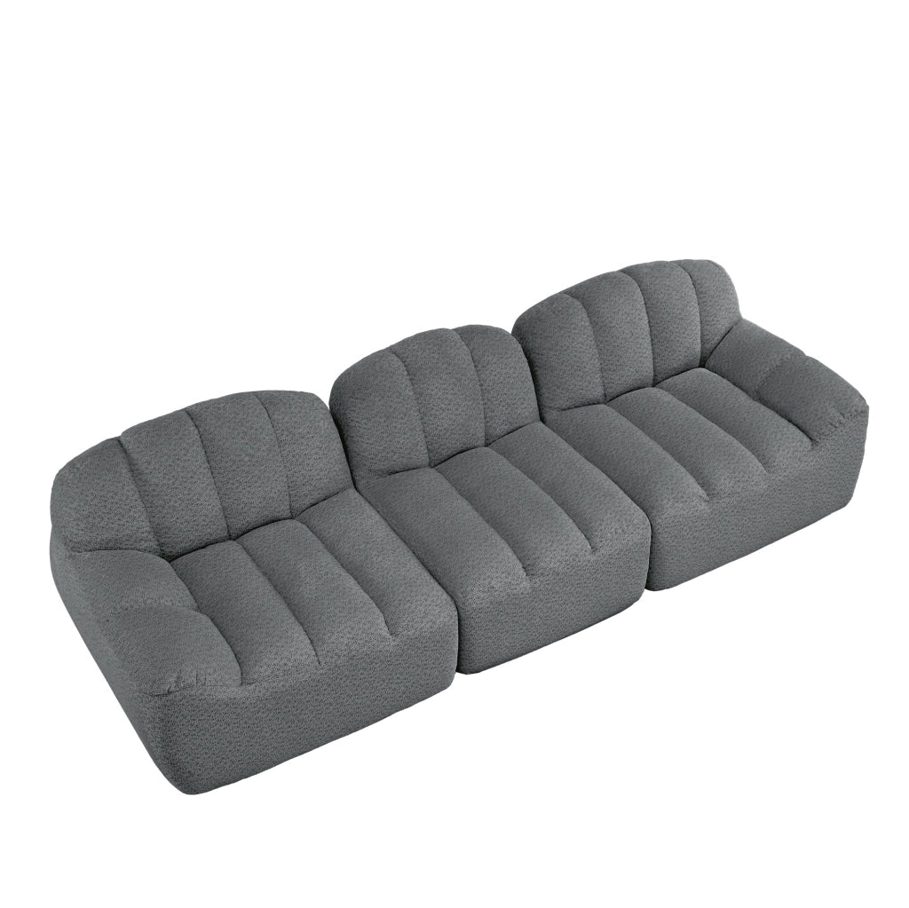 Divano modulare 3 posti con ottoman collegabile in fleece granulato grigio