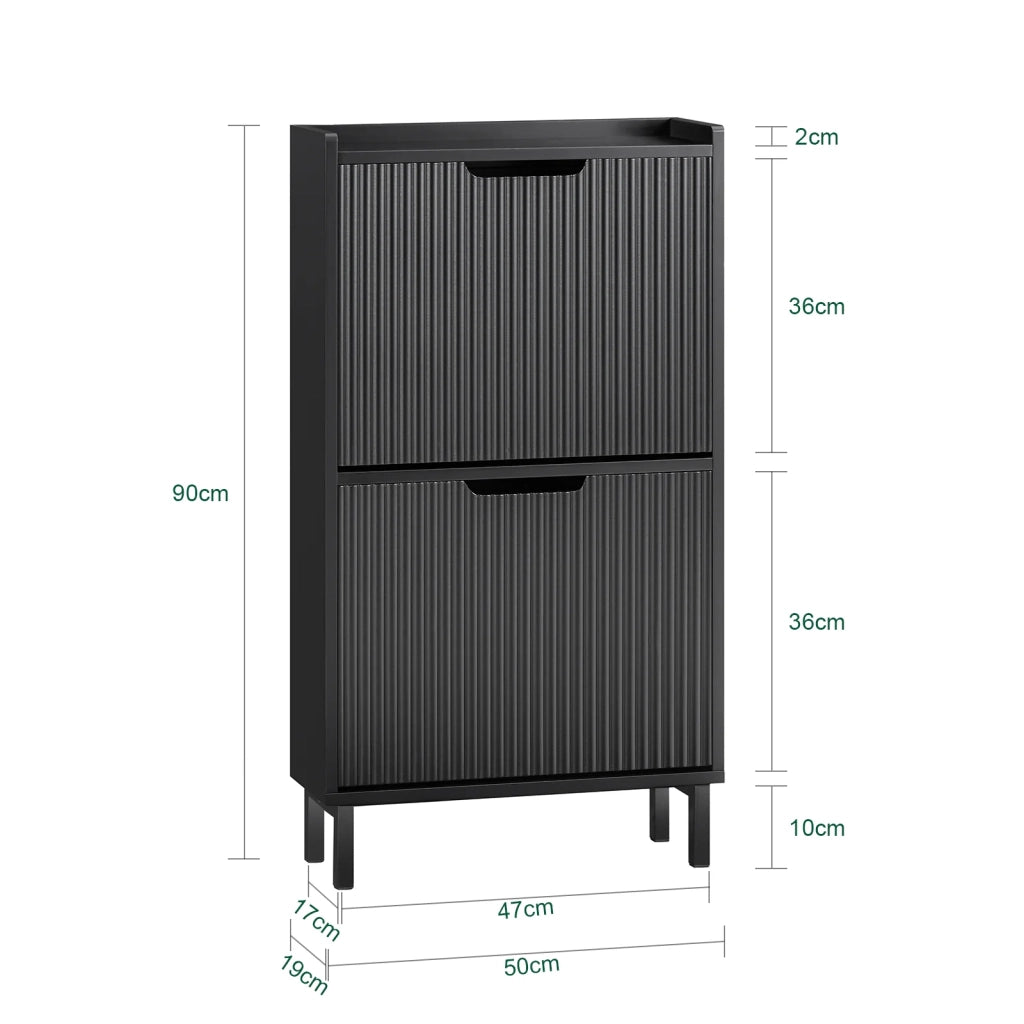 Mobiletto portascarpe scarpiera mobile ingresso salvaspazio Regolabili Nero 50x19x90cm 2 ante FSR177-SCH