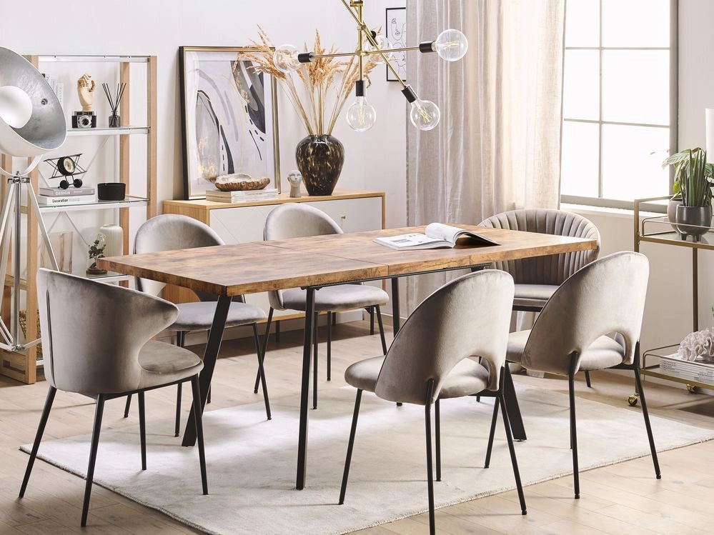Tavolo da pranzo in legno chiaro colore Nero gambe in metallo MDF allungabile 140/180 x 90 cm tradizionale estensione