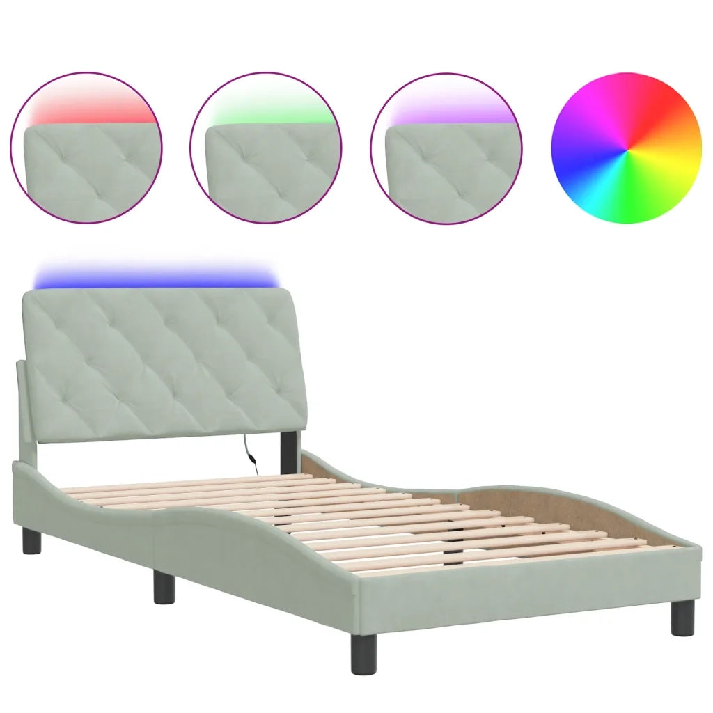 Giroletto con LED senza Materasso-Struttura Letto Grigio Chiaro 100x200 cm in Velluto