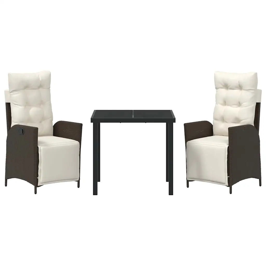 Set da Pranzo per Giardino con cuscino 3 pcs Marrone polyrattan 3380540