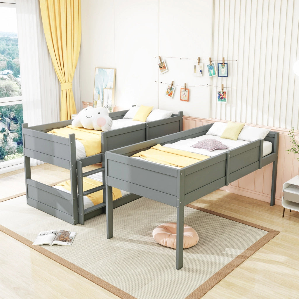 Letto a castello triplo ULEVR 90x200 cm trasformabile, con sponde alte, grigio