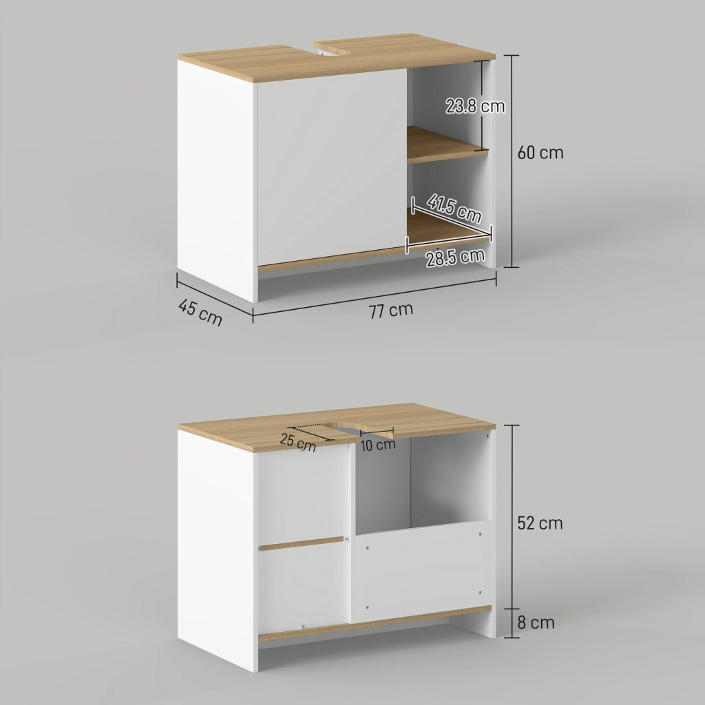 Mobile Bagno Sottolavabo con Armadietto e 2 Mensole in Legno, 77x45x60 cm, Bianco e Legno