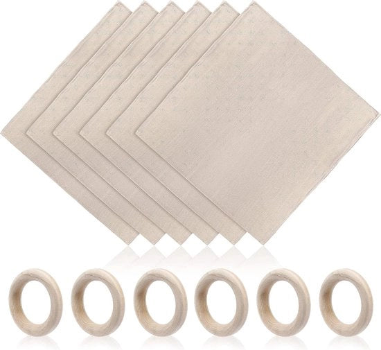 Set di 6 tovaglioli di stoffa in lino di cotone 45 x 45 cm e anello di servizio in legno scuro, arancio chiaro, tovaglioli di lino di cotone, lavabili, decorazione da tavola per matrimoni, compleanni, cene