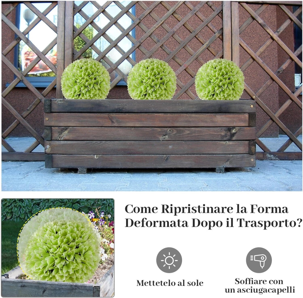 Set di 2 Piante Finte Sfera di Bosso 28 cm per Vaso, Palla di Topiarie Sintetica in PE da Giardino, Piante Artificiali Decorative Arredamento da Interno ed Esterno (Verde)