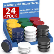 Set di Magnetici per Tavole Magnetiche - 24 forti magneti per lavagne, tabelloni, magneti per frigorifero e magneti per tavoli con forte aderenza, magneti rotondi - colorati