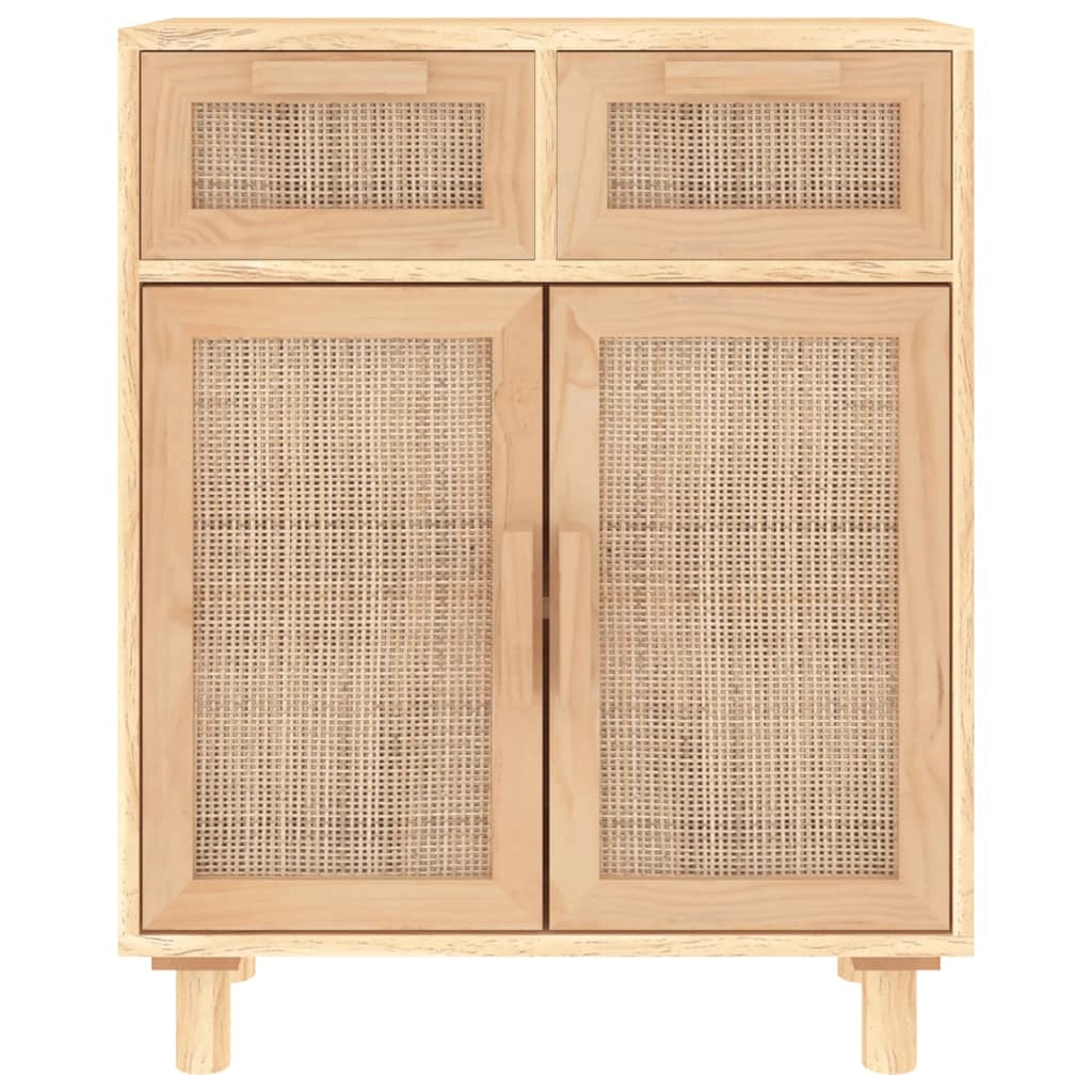 Buffet credenza cassettiera armadio mobile contenitore organizer per cucina soggiorno salotto 60 x 30 x 75 cm legno massello di pino e rattan naturale marrone 02_0035720