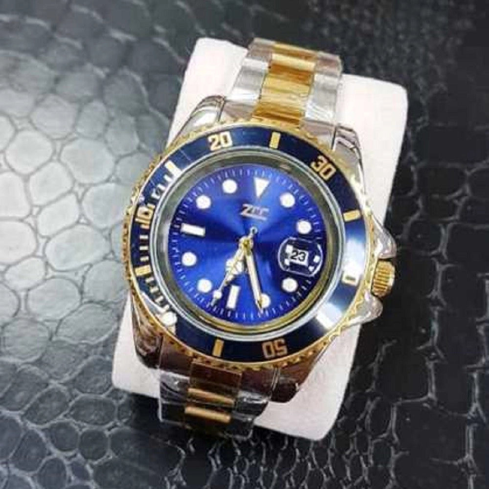 Trade Shop - Orologio Polso Zcc Submarine Uomo Analogico Quarzo Datario Oro Silver Blu -