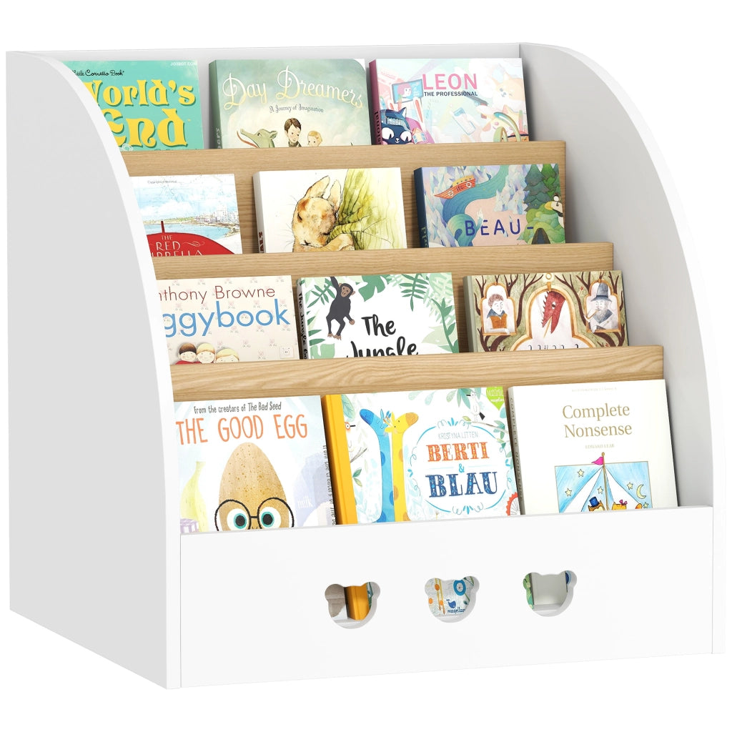 Scaffale per Bambini 4 Ripiani ¨C Zephmum ¨C Bianco e Naturale 60x53x60