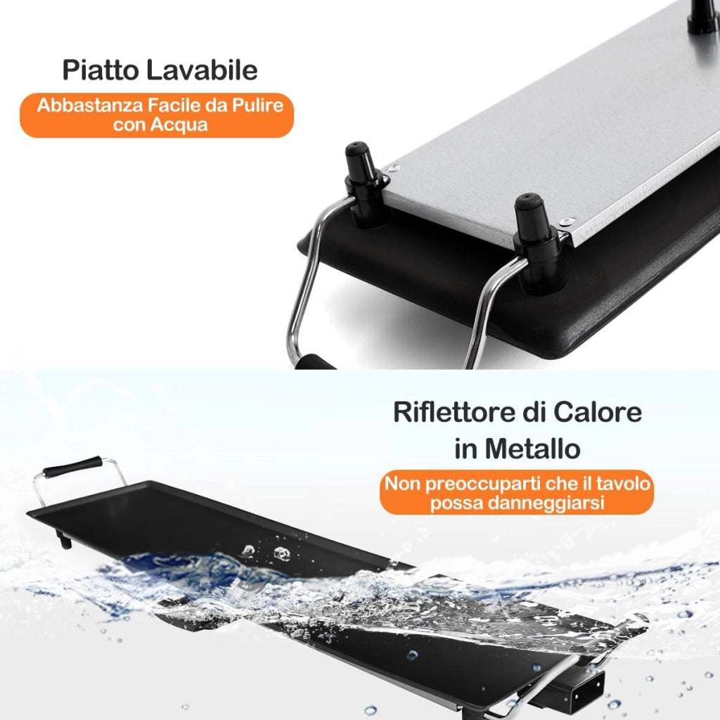 Piastra Elettrica 1800W, Barbecue Elettrico 5 Livelli di Temperatura, con Rivestimento Antiaderente, 6 Piccolo Supporto per Padella, per Cucinare, Grigliare (Piastra Liscia 90 X 23 CM)