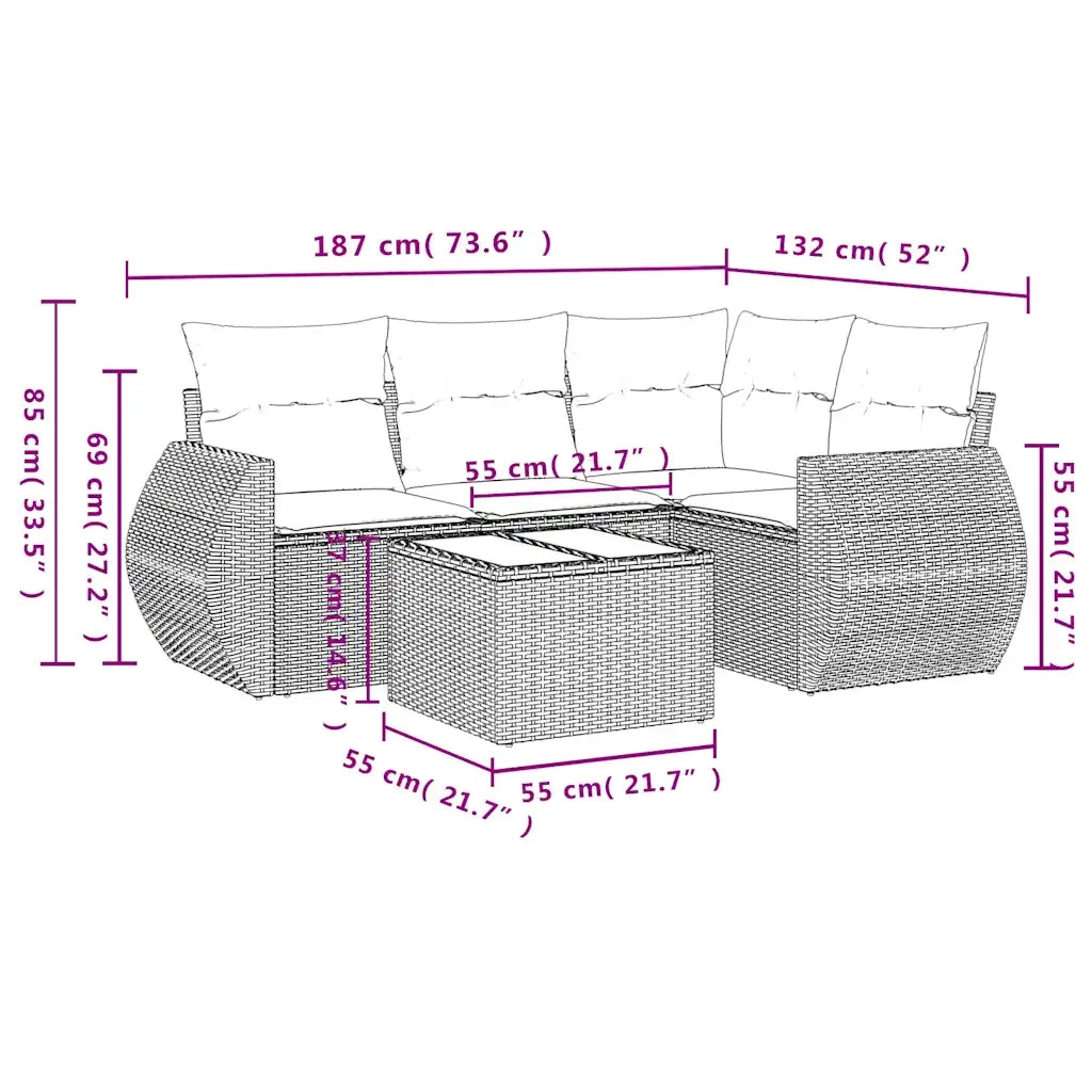 Set Divani da Giardino 5 pz con Cuscini in Polyrattan Nero 3253652