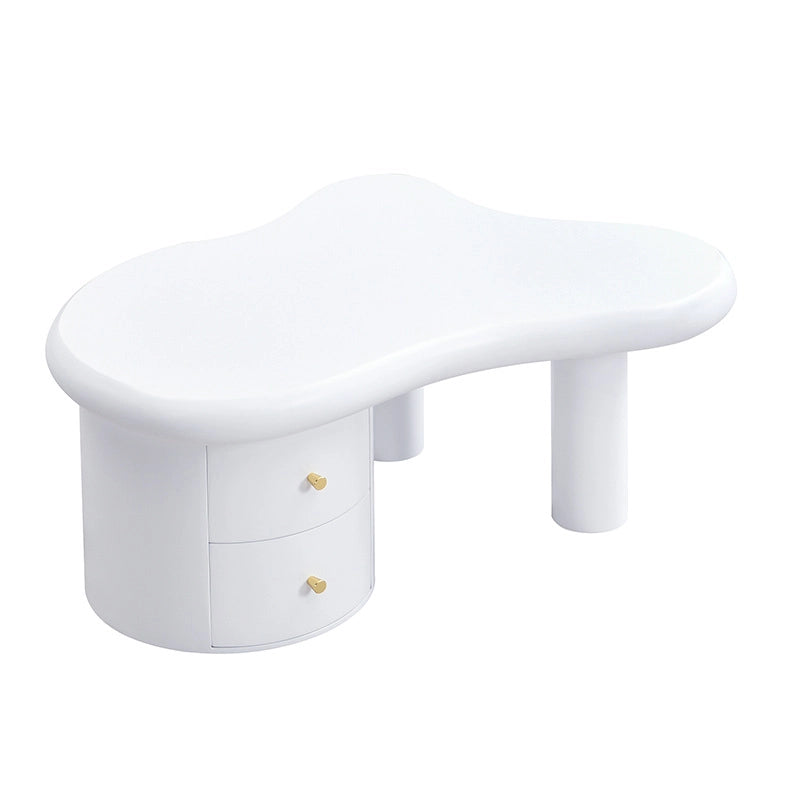 Tavolino da caffè bianco 97 x 64 x 42 cm, forma irregolare, 2 cassetti, MDF