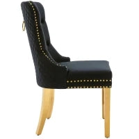 Set di 4 Sedie Imbottite in Velluto con Decorazioni in Rivetti e Anelli Rotondi Unici, Gambe Dorate, 51×65,5×95 cm, Nero