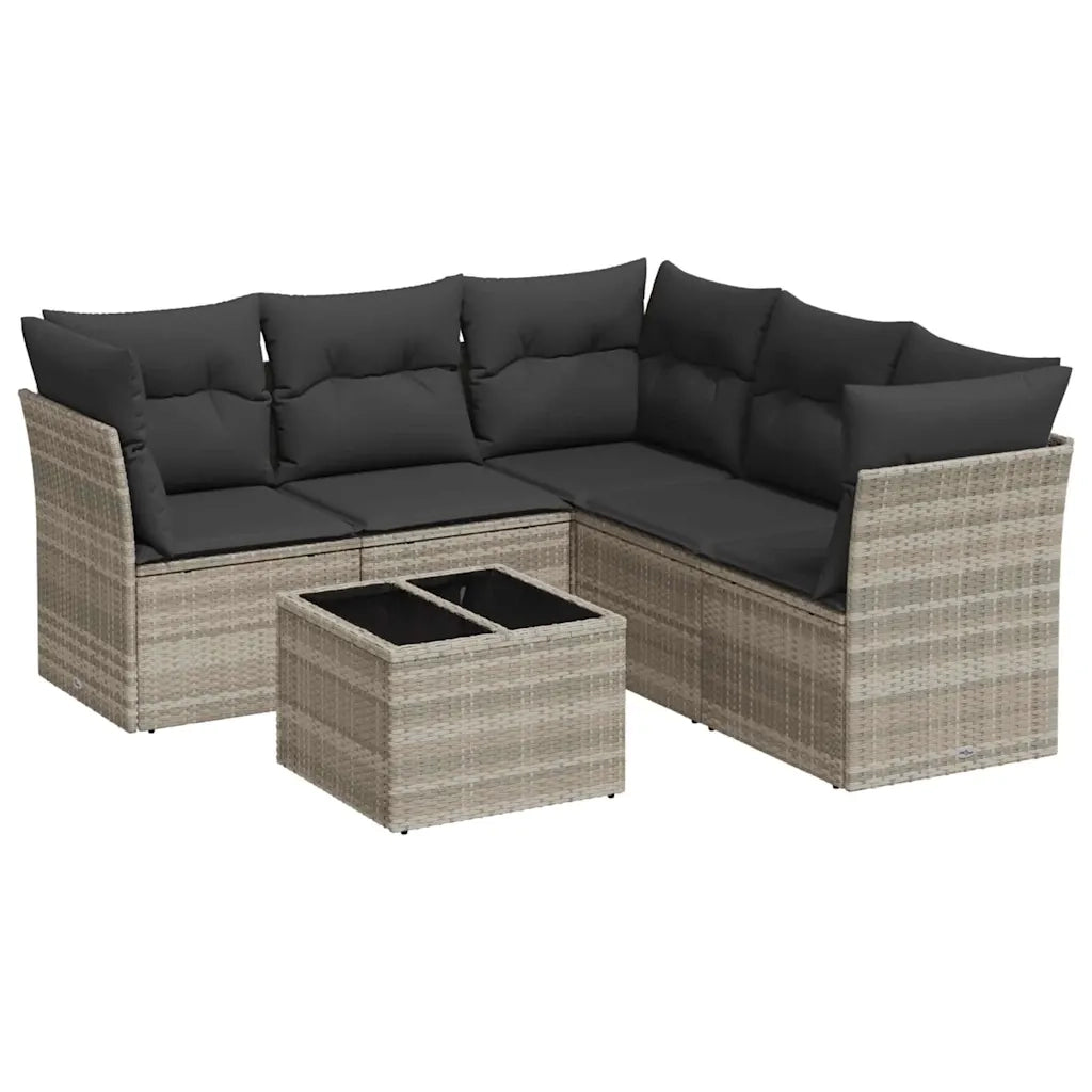 Set Divano da Giardino 6pz con Cuscini Grigio Chiaro Polyrattan