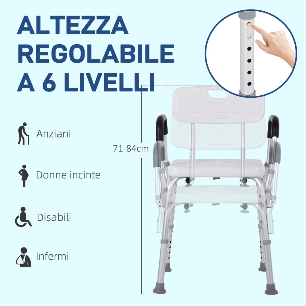 Sedia da Doccia ¨C zephmum ¨C Alluminio, Altezza Regolabile 71-84cm, Bianco 51.5x51.5cm
