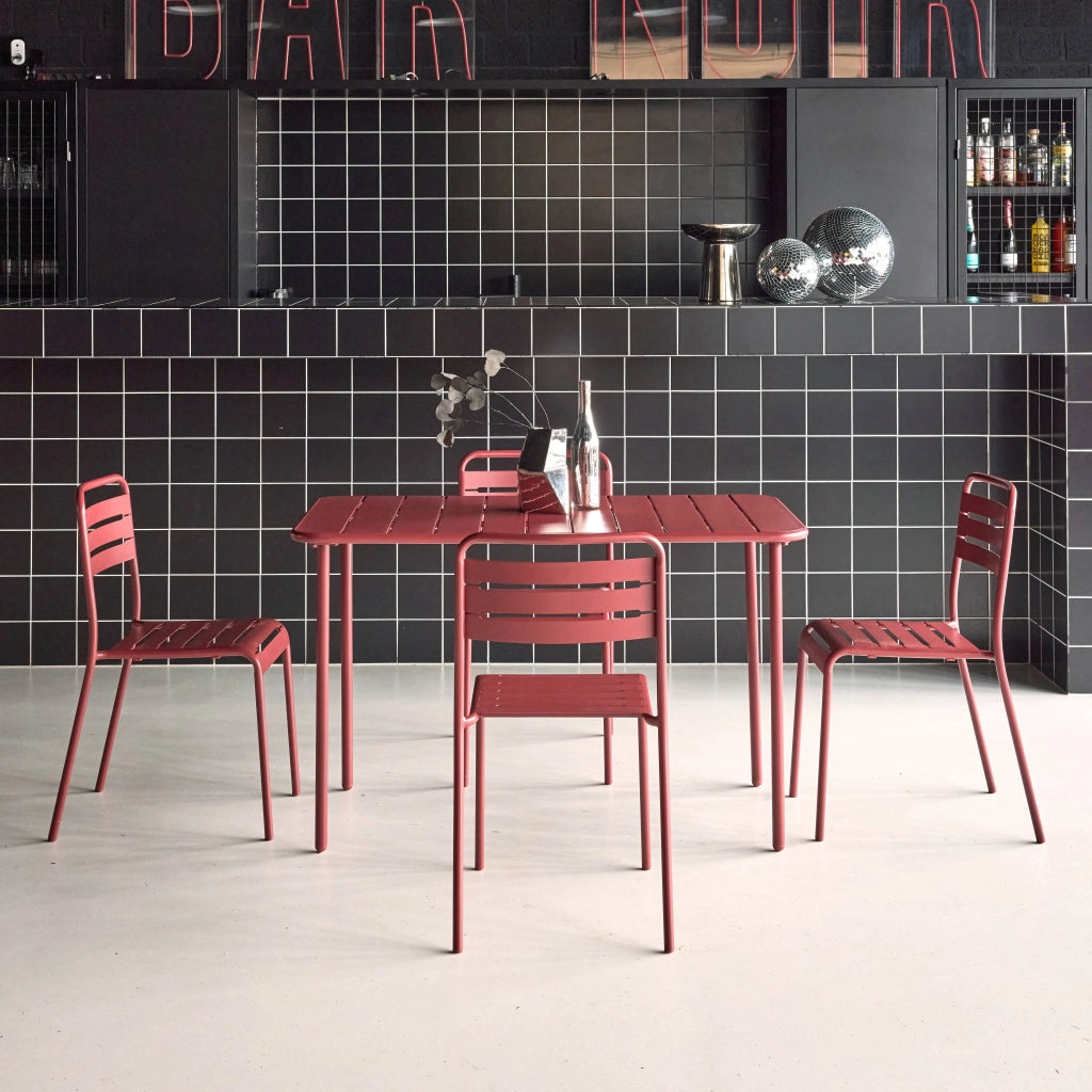 Set tavolo da giardino bistrot in metallo con 4 sedie, 120cm, terra di